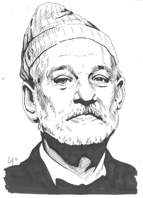 eatsleepdraw:  Hand-drawn ink portrait of Bill Murray as Steve Zissou by Lila Gonzalez.