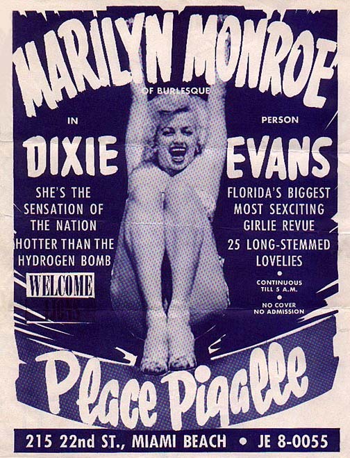 Dixie Evans Promotional poster for an appearance at Miami Beach&rsquo;s &lsquo;Place