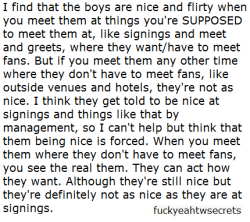 Well this complete &amp; total bull. I met them outside the hotel in Manchester at 4am in the morning &amp; they were still lovely as ever! Tom was stood chatting to us for ages, then later on in the day I met them again and there was no difference. So