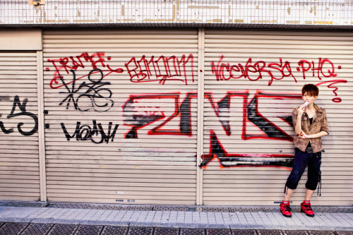 Graffiti along Takeshita Dori in Harajuku. The guy&rsquo;s red shoes are Cocolulu.