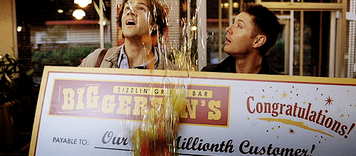 ashdoode:  “My favorite part of that episode is actually — just the look on Jensen’s face? When we win — when we have the cheque? He looks like he’s 6 years old! There’s something about…there’s something about — ‘cause he —he’s