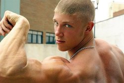&ldquo;Now, wanna see my love muscle?&rdquo;  [ #gayporn #gay #porn #muscles ]