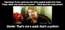 duerrre:  bonkersforpotter:  dreamofflight:  on-etait-libre:  I love this. He’s like “YOU DUMB FUCK.”  Freaking muggle interviewer.  He is Harry.  the way he looks when he says it is the best 