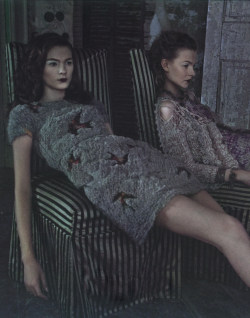 Irinia Kulikova wearing Erdem and Kamilia Filipcikova wearing Rodarte in Barney&rsquo;s Fall 2010 catalog by Deborah Turbeville