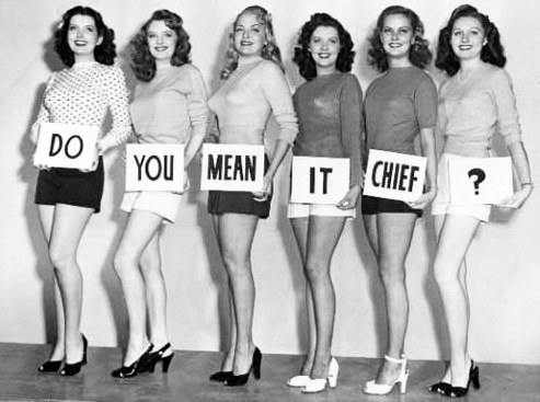 iheartcoolshit:   Starlets Poni Adams, Julie London, Jean Trent, Barbara  Bates, Daun Kennedy, and Kathleen O’Malley pose in protest of a new Los  Angeles city ordnance banning shorts in public.     