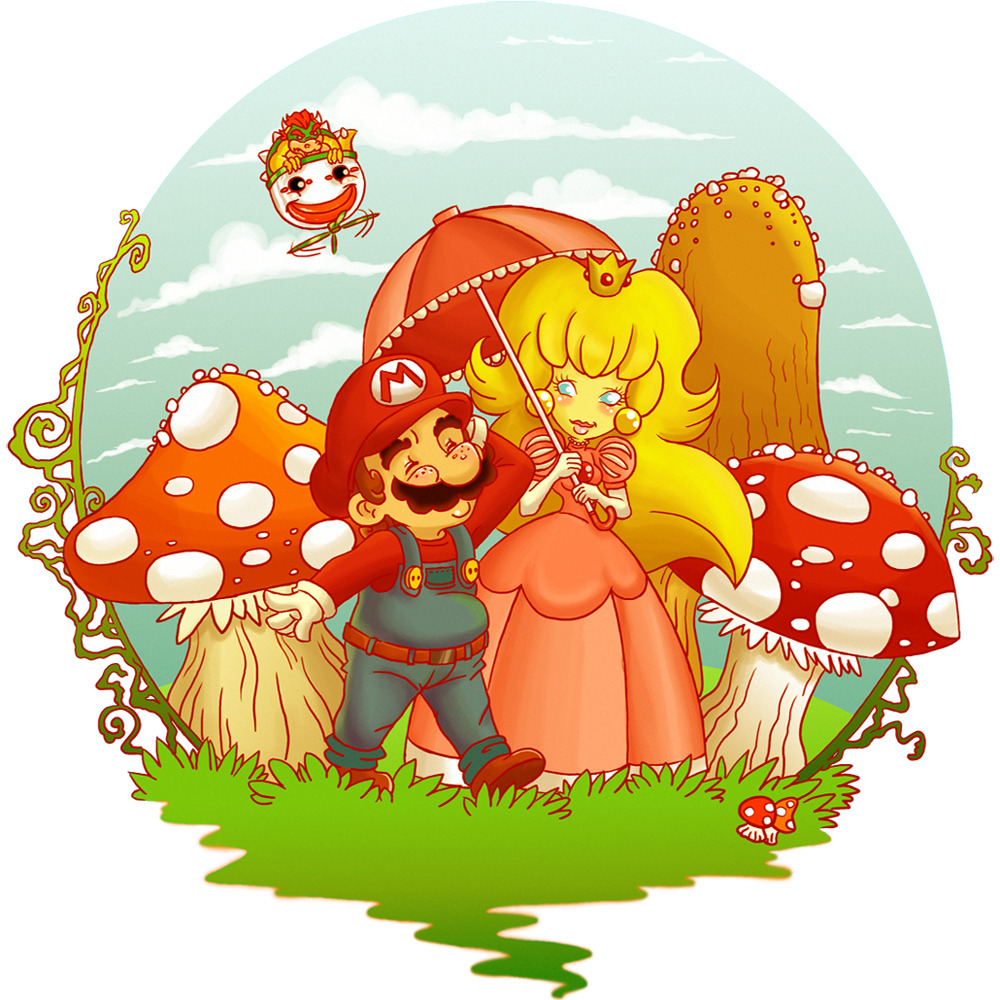 Mario and Peach’s stroll through the Kingdom is short lived in this Nintendo fan art illustration by Kristin / Libellchen174.
Mario and Peach by Libellchen174