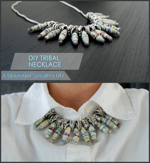 DIY Geometric Paper Bead Necklace Tutorial at Dismount Creative hereRolled paper beads (not too many