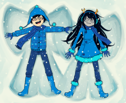 autumnalequinox:  making snow angels. for those of you who asked for john and vriska. 