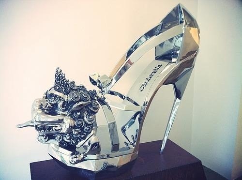 Cinderella glass embellished peep-toe heel