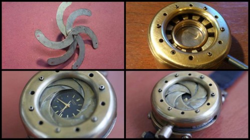 DIY Steampunk Wristwatch with Mechanical Iris Cover. &ldquo;Tim Eye&rdquo;. I posted this when it fi