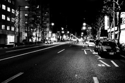 black-and-white:  Ome-kaido at night (by