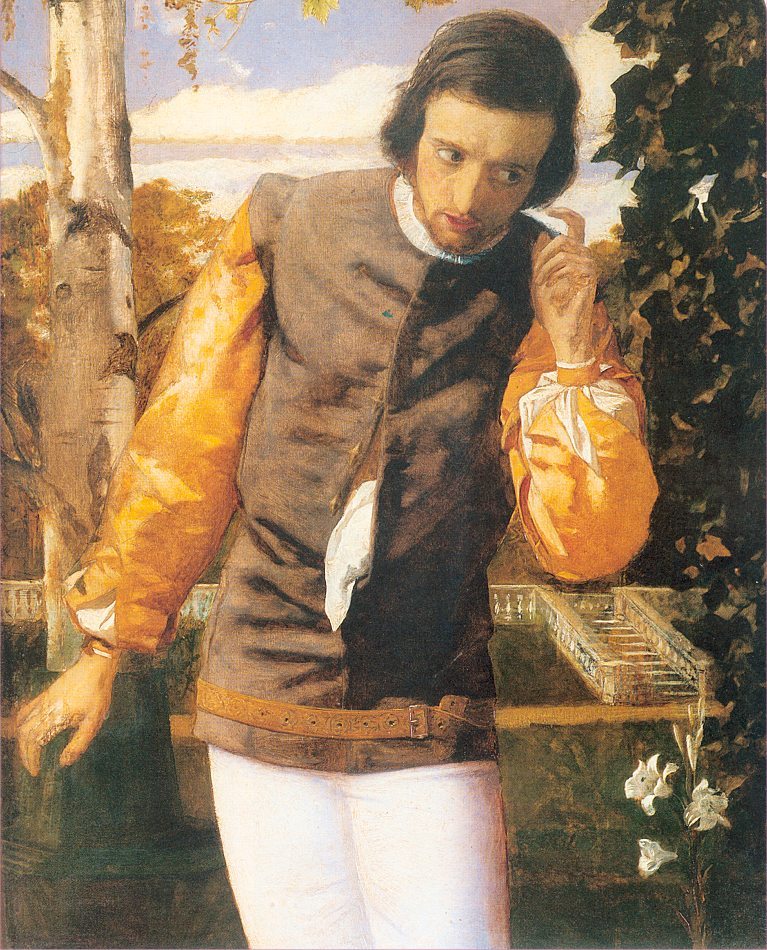 artandopinion:  Benedick in the Arbor 1852-1854 Arthur Hughes 