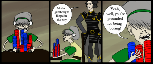 awyeahmona: [Image; 3 panel fancomic of an old lady Toph and her grown-up daughter. In the first pan