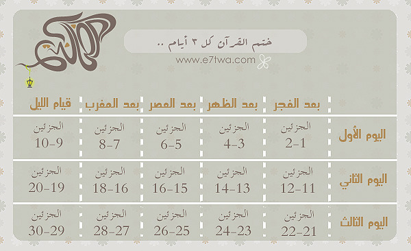 جدول ختم القران في رمضان