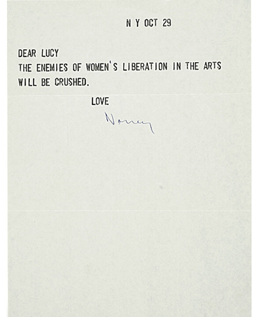 cassandragillig:   From 1971, a powerfully succinct letter from Nancy Spero to Lucy