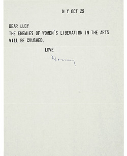 Cassandragillig:   From 1971, A Powerfully Succinct Letter From Nancy Spero To Lucy