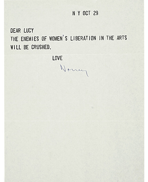 cassandragillig:
“ “ From 1971, a powerfully succinct letter from Nancy Spero to Lucy Lippard; two highly influential women whose paths crossed numerous times; Spero as a feminist artist, Lippard as a feminist art critic, historian and curator.
”...