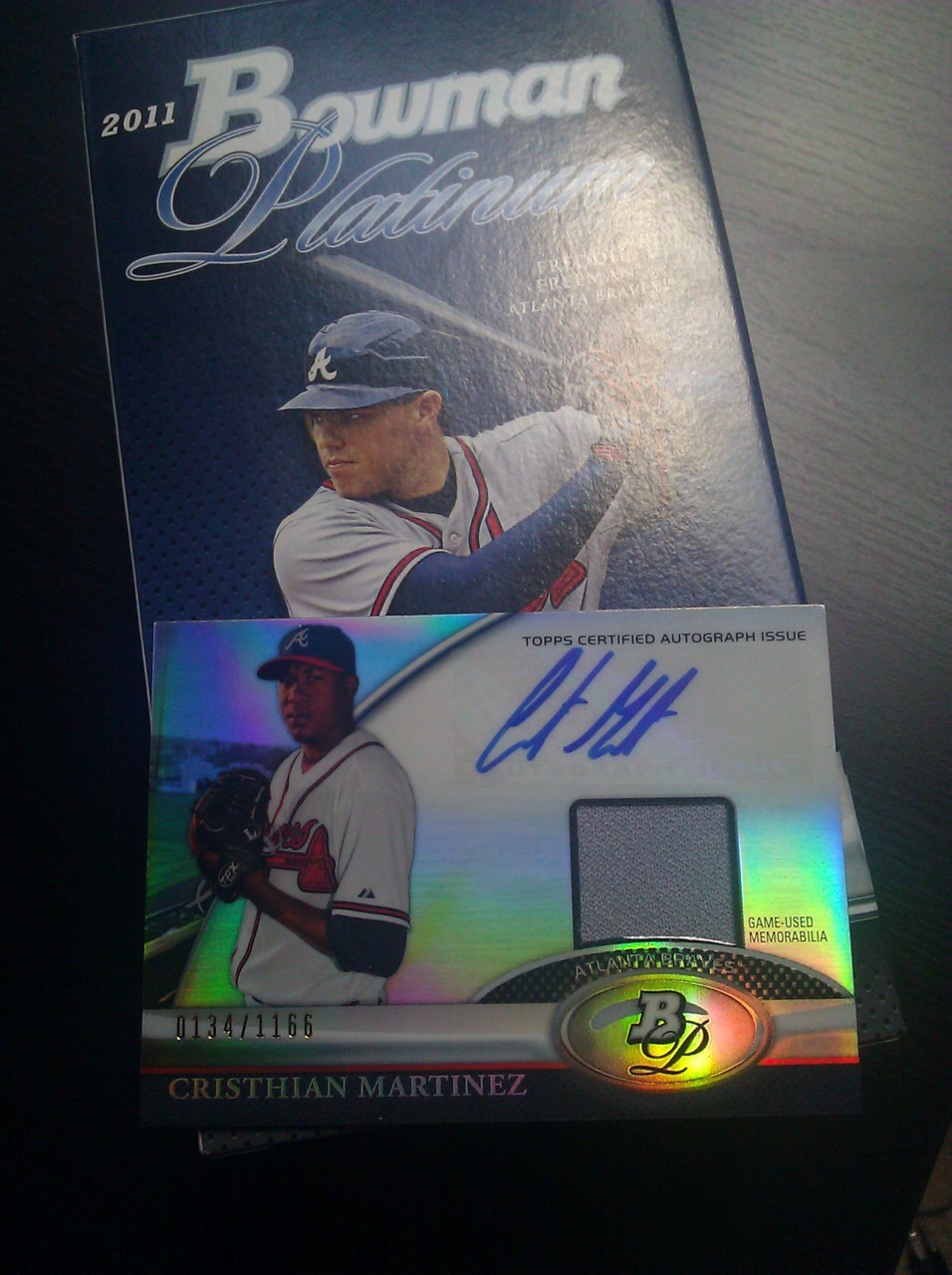 Picked up a box of baseball cards because Freddie Freeman was on it. Got a fairly rare autographed card of a Brave, unfortunately it was Cristhian Martinez.