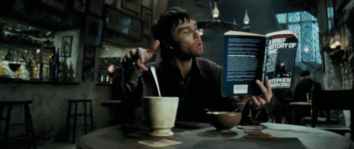 beautyandthebook: From Harry Potter and The Prisoner of Azkaban (2004) A bar patron reading A Brief 