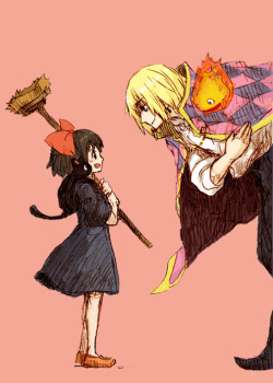 skysignal:  Kiki, Jiji, Howl, and Calcifer!