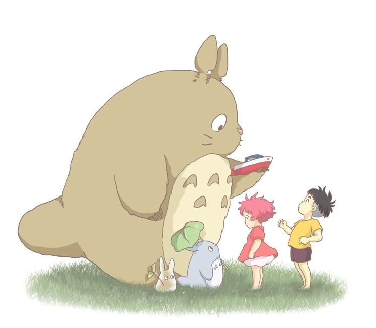skysignal:  Totoro and Ponyo crossover by KRRN on Pixiv. (^_^) 