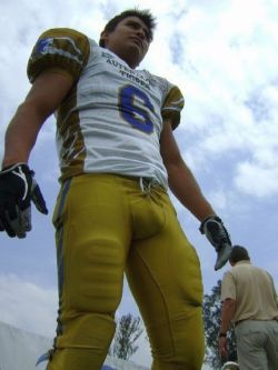 Upward angle of a football player.