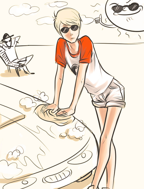 jambuckets:sweetladypropane:hi i am a serious homestuck artistdave is washin a car in bootyshorts or