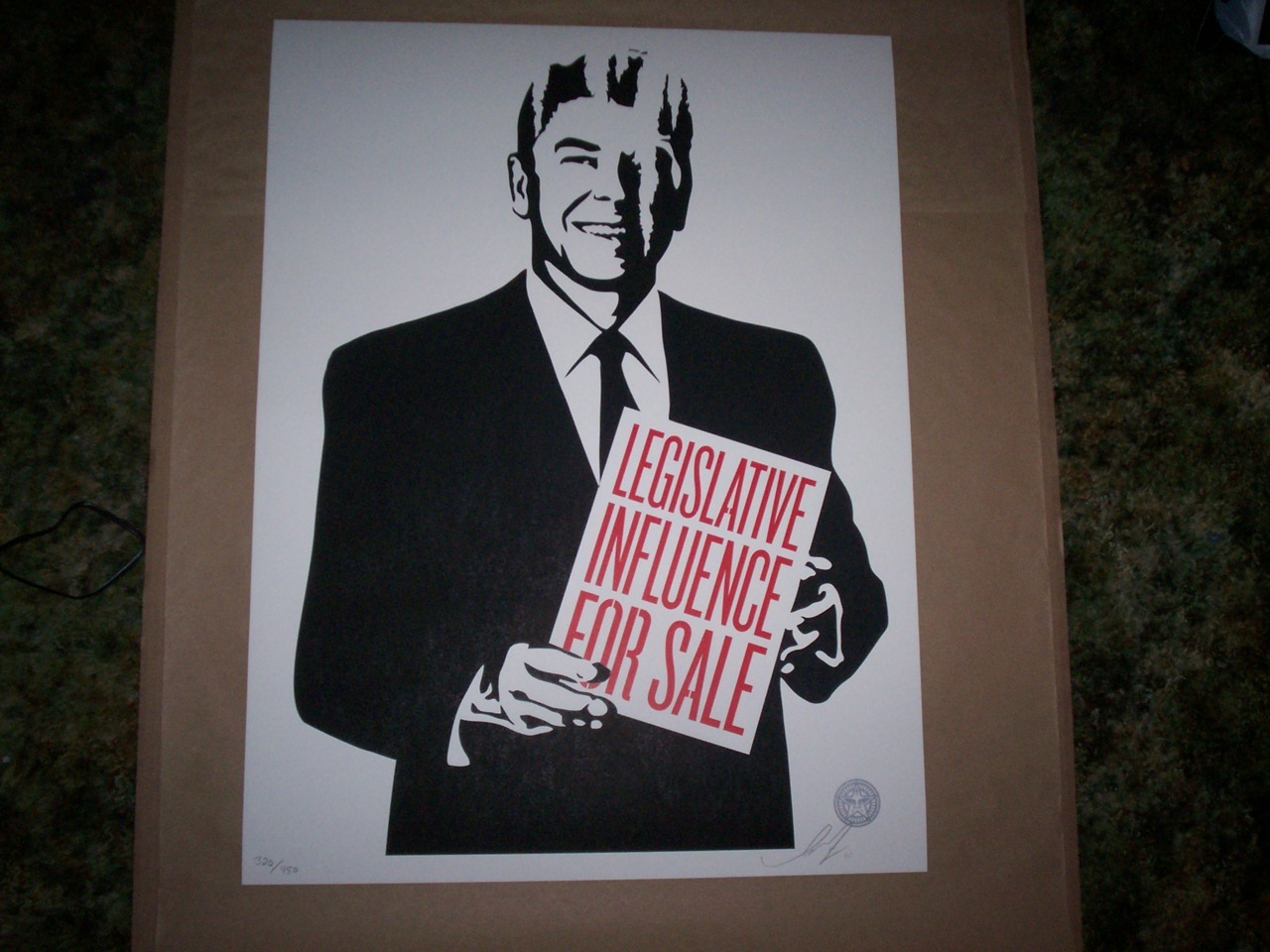 Legislative Influence For Sale
by Shepard Fairey
18" x 24" signed and numbered out of 450
Mint condition
$90 Shipped Priority Mail Domestic U.S.
Paypal Only