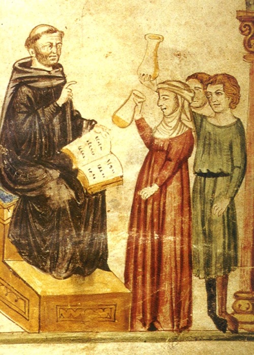 Constantine the African examines patients’ urine.
11th Century illustration of German origin.