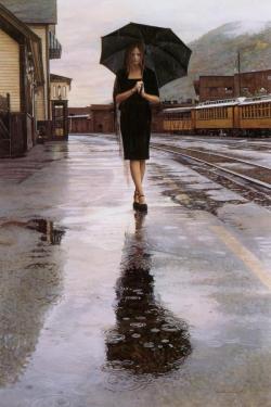 lacarpa:  Steve Hanks   You know that thing? That thing I like? Hot girl, rain, train tracks? Yeah.