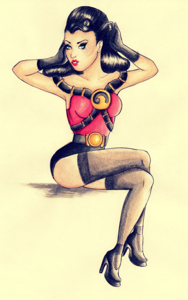 fashiontipsfromcomicstrips:
“ Red Robin Pin up, by bloodymariathefirst (tumblr)
A gorgeous pin-up based on Red Robin’s costume design. I love how the crossbody straps lay slightly off-shoulder here.
”
