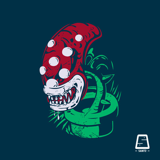 The Mushroom Kingdom takes on a new species of plant life in this Mario Bros / Alien shirt design by Santos Guillen Florez. Vote at Threadless to see it print.
Related Rampage: I am your father
Alien Plant by Santos Guillen Florez (RedBubble)...