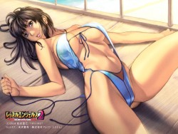 favorietpom:  (via bikini black hair breasts cleavage grey eyes high res homare (artist) homare dou large breasts lips lipstick lying minami toshimi mizugi nail polish navel oppai sling bikini solo wallpaper wrestle angels wrestle angels survivor wrestle