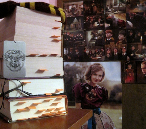 hipsterinatardis:loveyahair:Each sticky note marks the page where a character died.Deathly Hallows, 