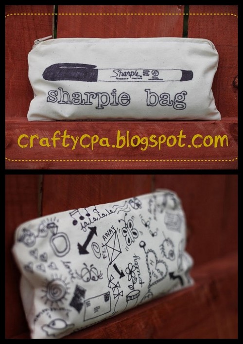 DIY Sharpie Carrying Bag. Crafted Love has a tutorial here and she provides you with the images to p