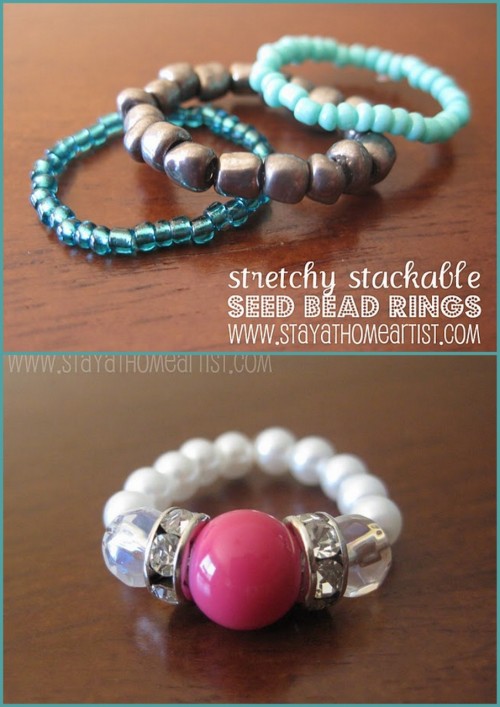 DIY Stretchy Stackable Seed Bead Rings. So easy to make, so many possibilities&hellip; By Stay-at-Ho