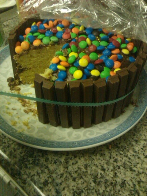tb0t:  The cake my sister made.!!!  I would devour this in 3.5 secs…kit Kat bars?!