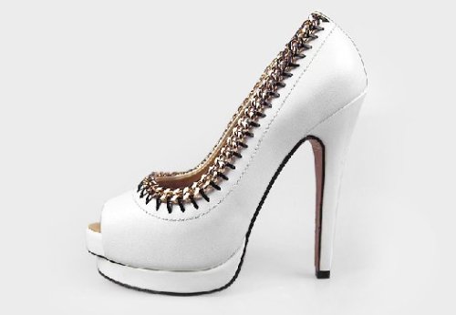 eyeloveshoes: Giuseppe Zanotti White Chain Leather Peep Toe Pumps