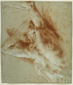 antonio-m:  Giovanni Battista Tiepolo  A Falling Figure / Italy, 1696-1770Red and white chalk on faded blue paper10 1/2 x 12 1/4 in.; (26.6 x 31.1 cm)  