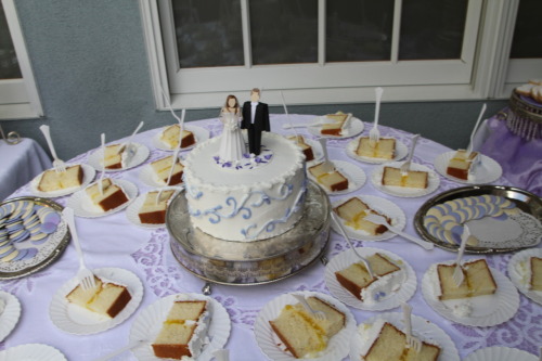 Our cake and some of the food tables at our wedding reception! 