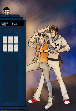 ratgirlstudios:  Back to the Future- Doctor Who crossover.  Started off as a doodle and then ended up evolving. 