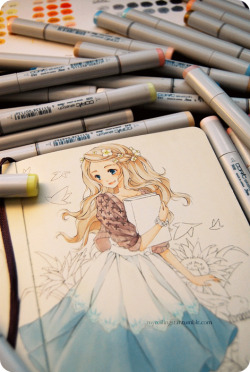 myrollingstar:  Finally inked and starting to color the Alice in Wonderland sketch! aaaaaahhh my lovely markers, it’s been awhile ヽ(*｀８´*)ﾉ 