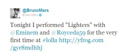 omg-brunomars:  “This one’s for you &amp; me, living out our dreams.” 