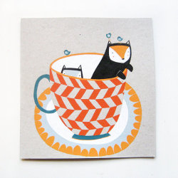 lovedesignlife:  Cats in cups number 2 by blackoutwell  (via Etsy) 