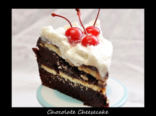 Chocolate-chesecake  with cherries on top!