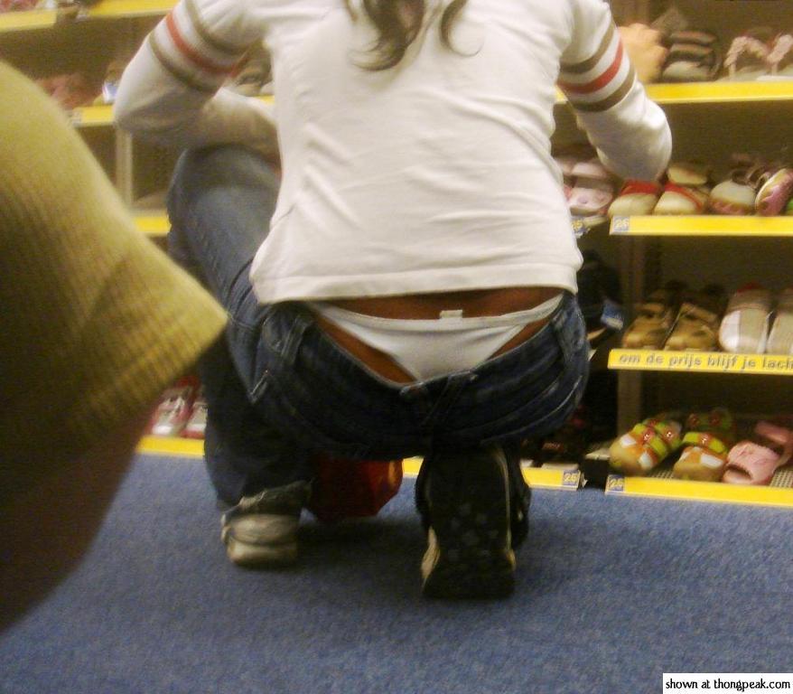 visiblethongbabes:  Visible thong at the shoe store …