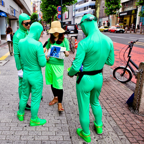 Street team promoting the Japanese band GREEEEN in Shibuya.