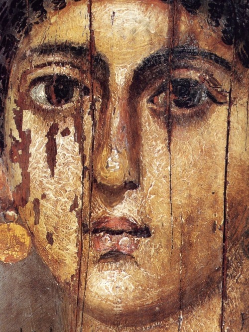 earwigbiscuits: Mummy portrait of a woman called Isarous from Hawara, Roman Egypt, c.70 C.E. (detail