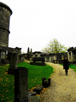 americangothgirl:  Strolling Calton Hill Cemetery in Edinburgh, Scotland. There are legends of a vampire in this cemetery. Photo taken by my Mister. 