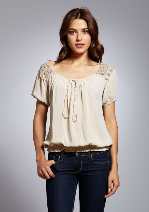 TIZIANA CERVASIO tie front peasant top